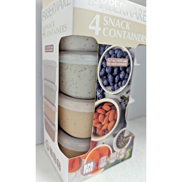 Farberware 4-pc Snack Containers Lids BPA Free 6.7 oz Rectangle Speckled Kitchen - Picture 3 of 7